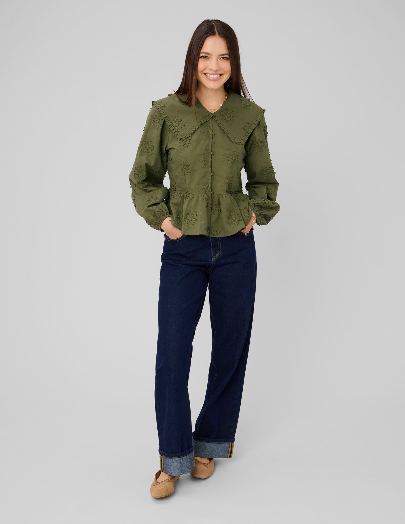 Chemise maxi col broderie 3D