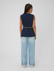 Gilet sans manches ceintur&eacute;