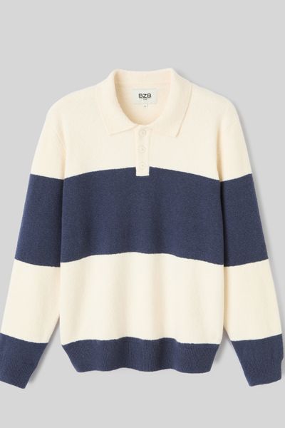 Pull col polo &agrave; rayures