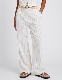 Pantalon fluide rayé en lin