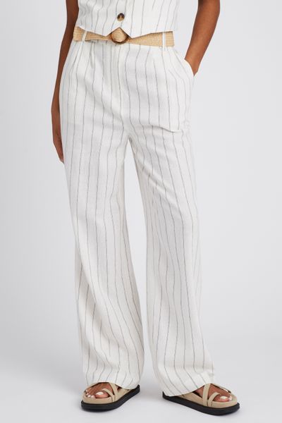 Pantalon fluide rayé en lin