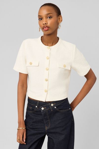 Top boutonn&eacute; en tweed