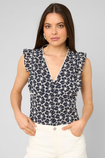 Top &agrave; volants en broderie anglaise