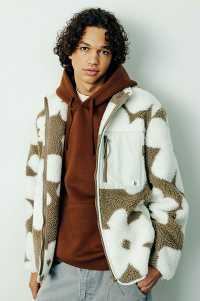 Veste sherpa zipp&eacute;e fleurs