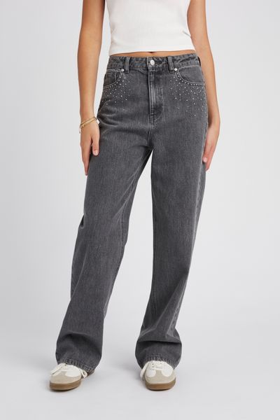 Jean straight &agrave; strass