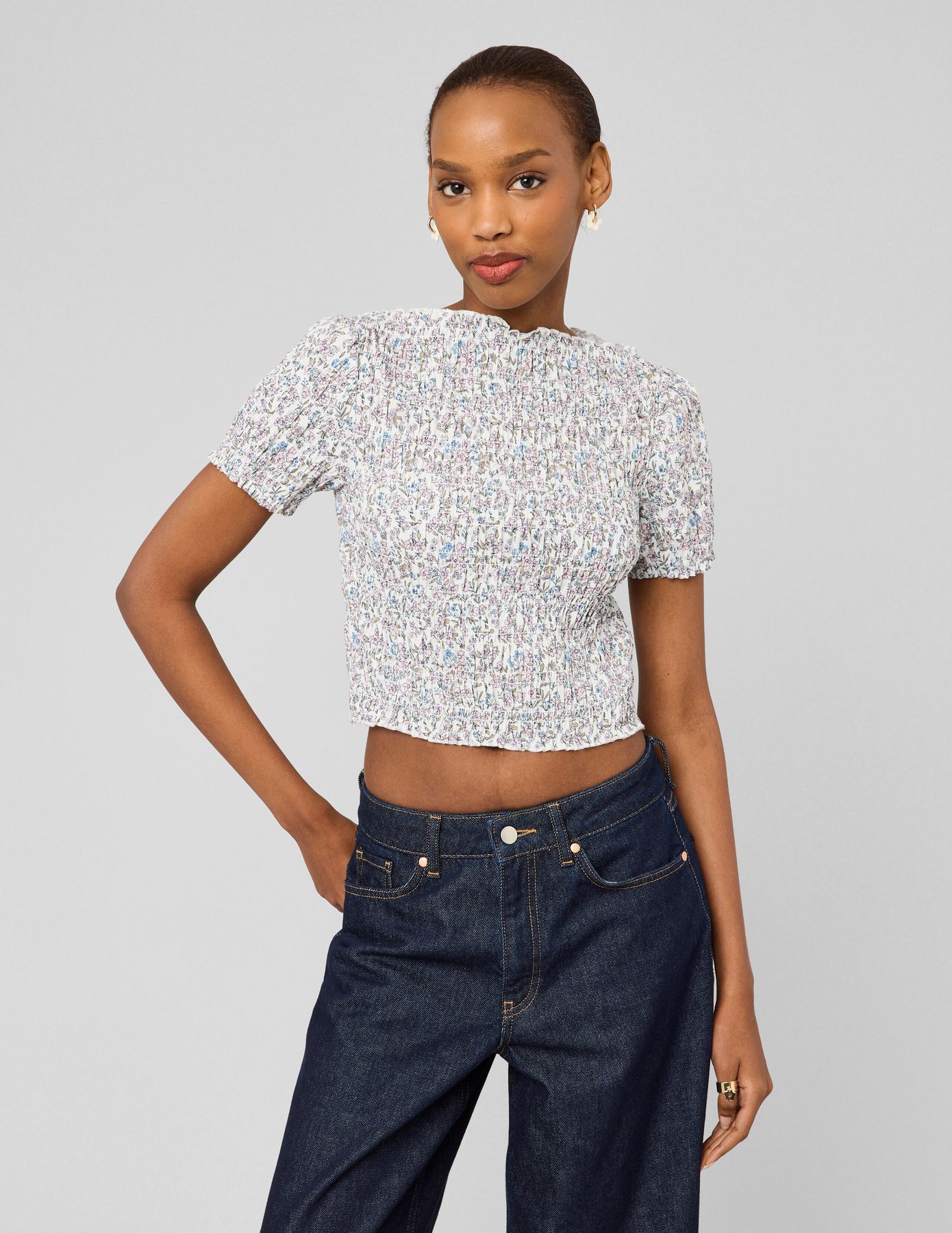 Top smock&eacute; &agrave; imprim&eacute;