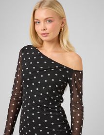 Robe longue imprim&eacute;e pois