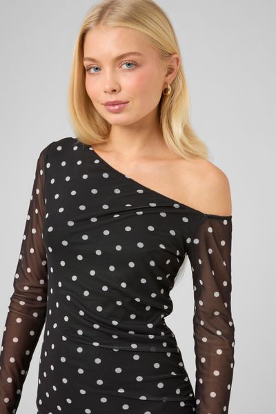 Robe longue imprim&eacute;e pois