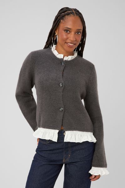 Gilet boutonn&eacute; &agrave; volants