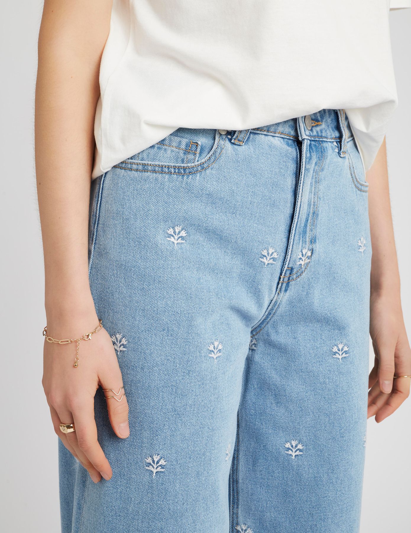 Jean wide leg brodé