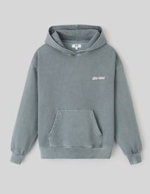 Sweat col capuche délavé imprimé devant/dos