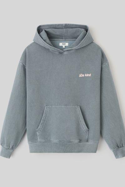 Sweat col capuche délavé imprimé devant/dos
