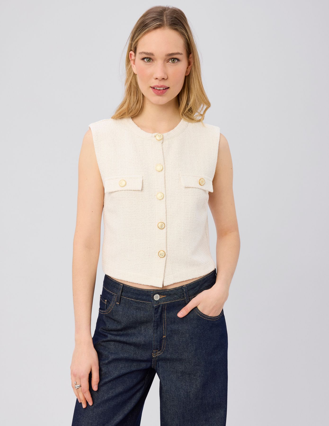 Top sans manches effet tweed