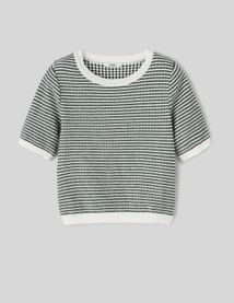 Pull col rond court bicolore