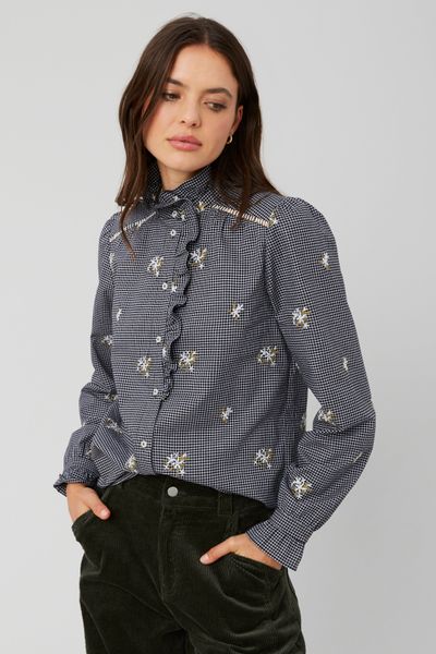 Chemise à carreaux brodée