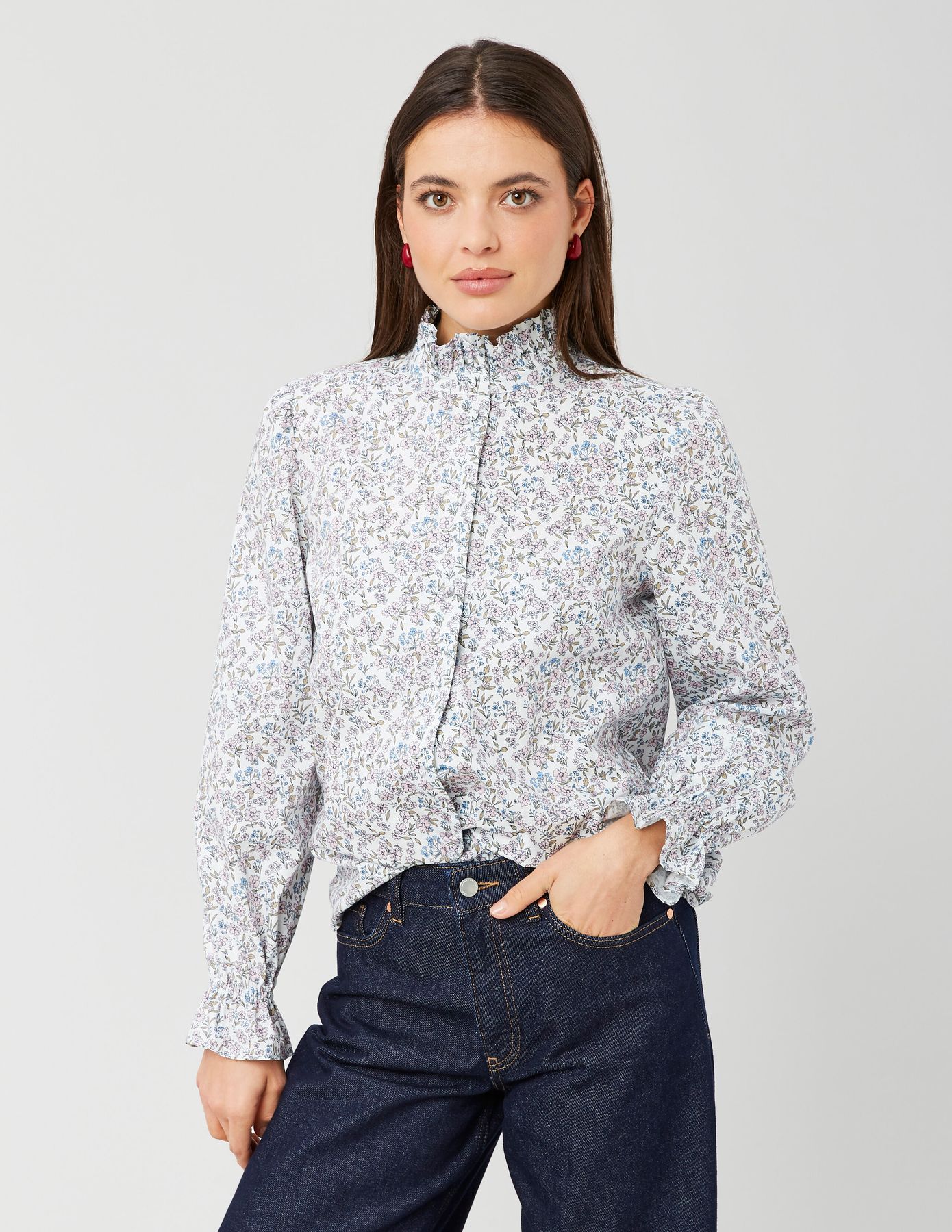Chemise col montant imprimé floral