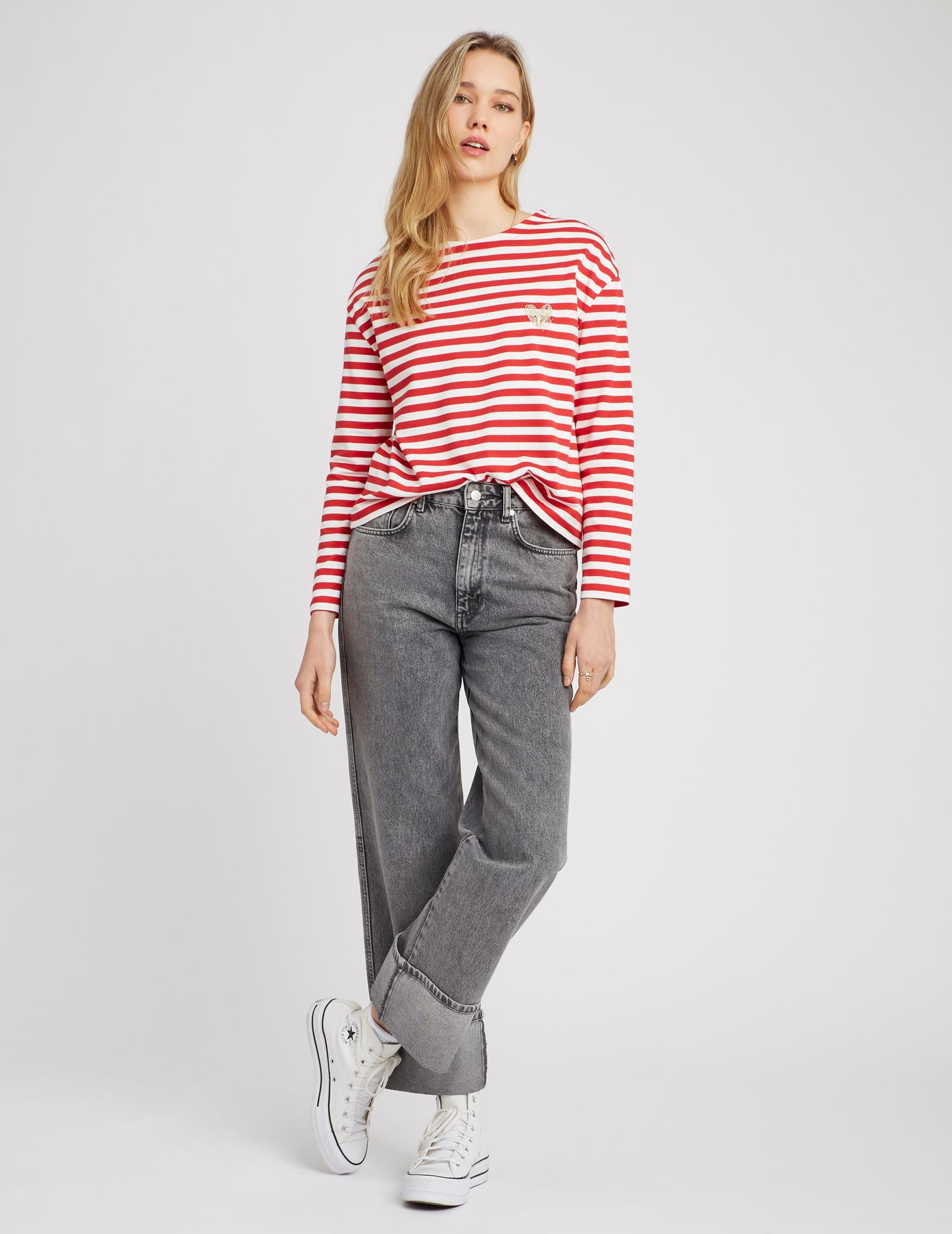 T-shirt brodé rayé