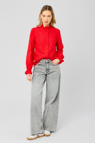 Chemise col montant broderie anglaise