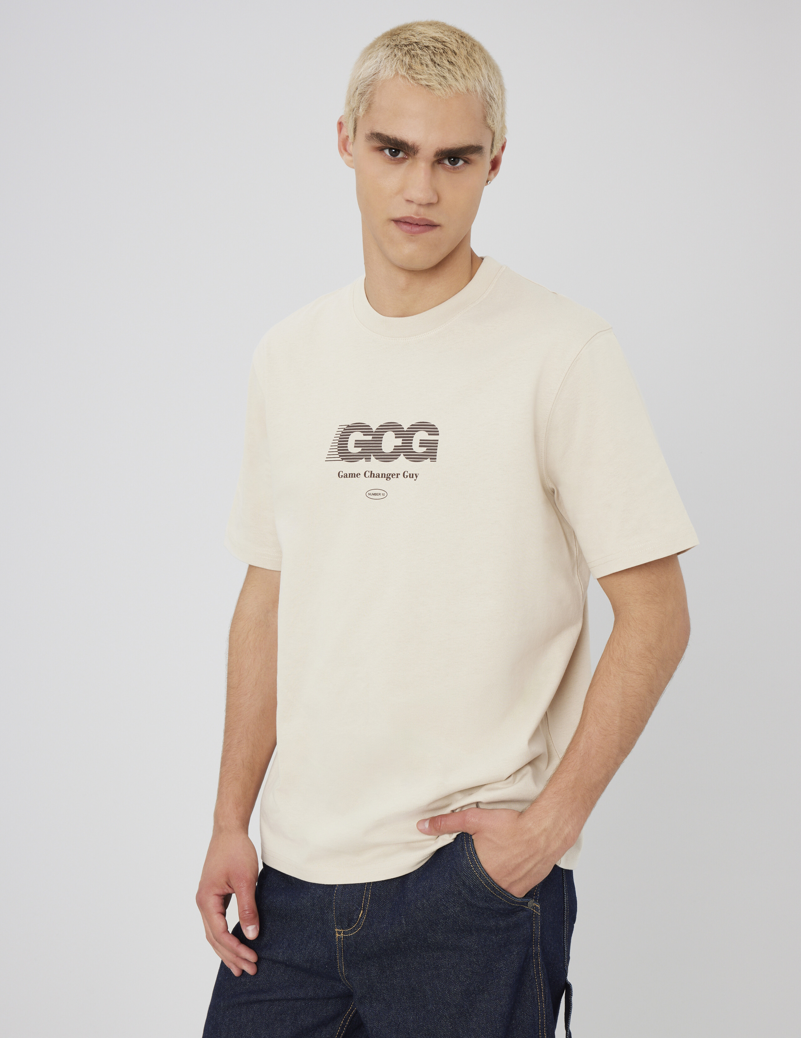 T-shirt imprimé devant Blanc cassé | BZB
