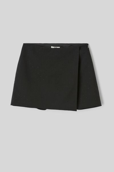 Jupe short portefeuille &agrave; strass