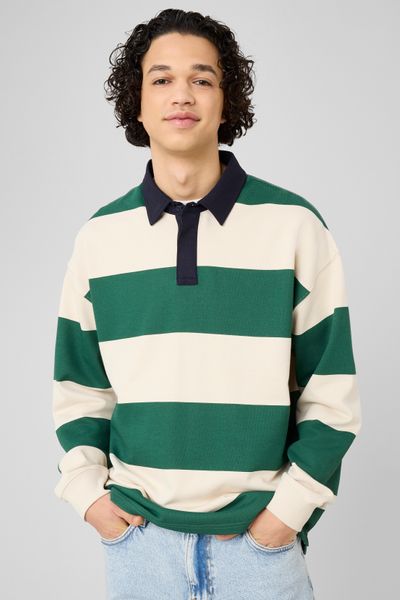 Sweat col polo &agrave; rayures