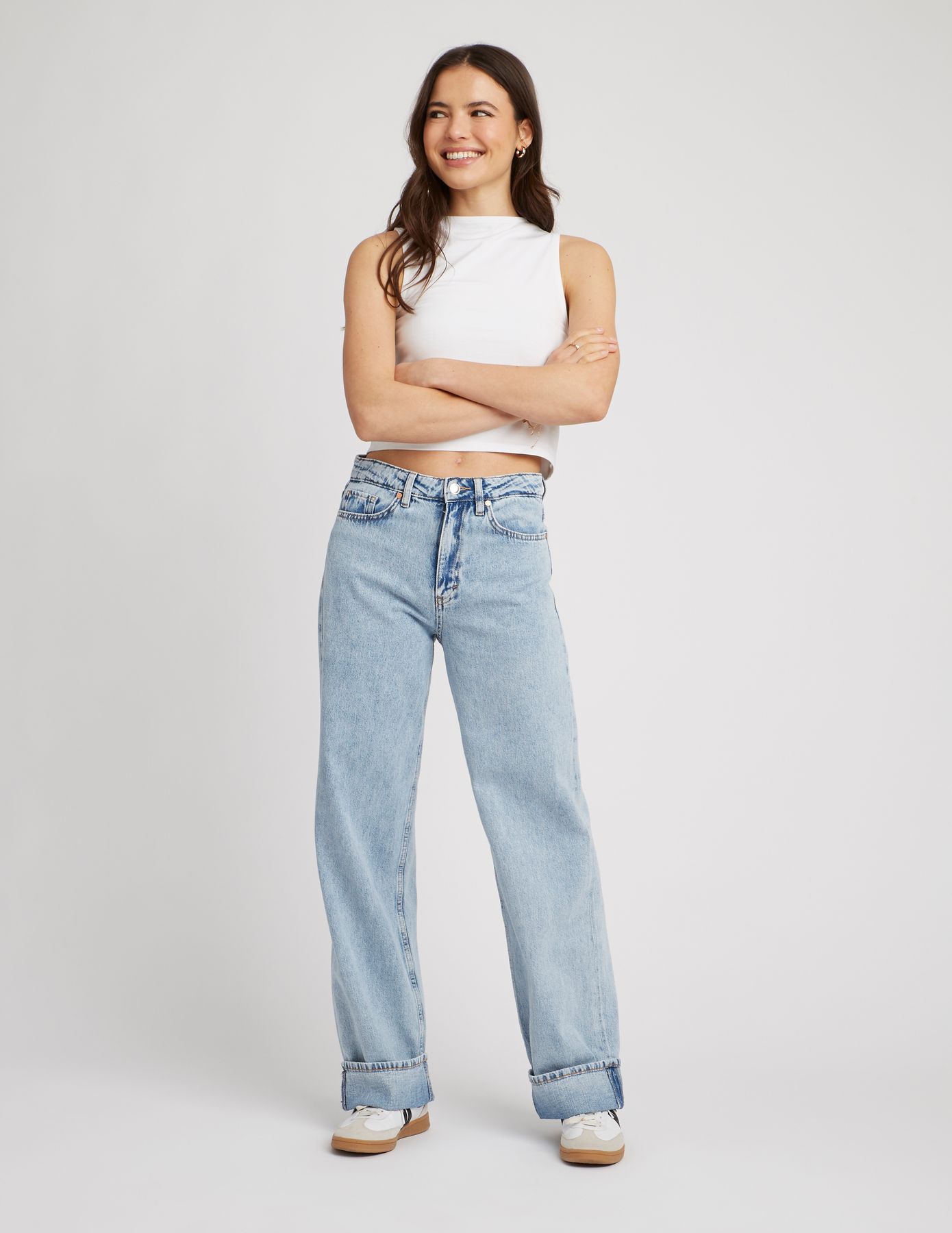 Jean wide leg à revers