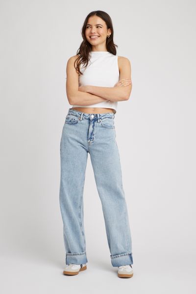 Jean wide leg à revers