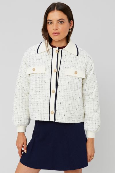 Veste en tweed col contrasté