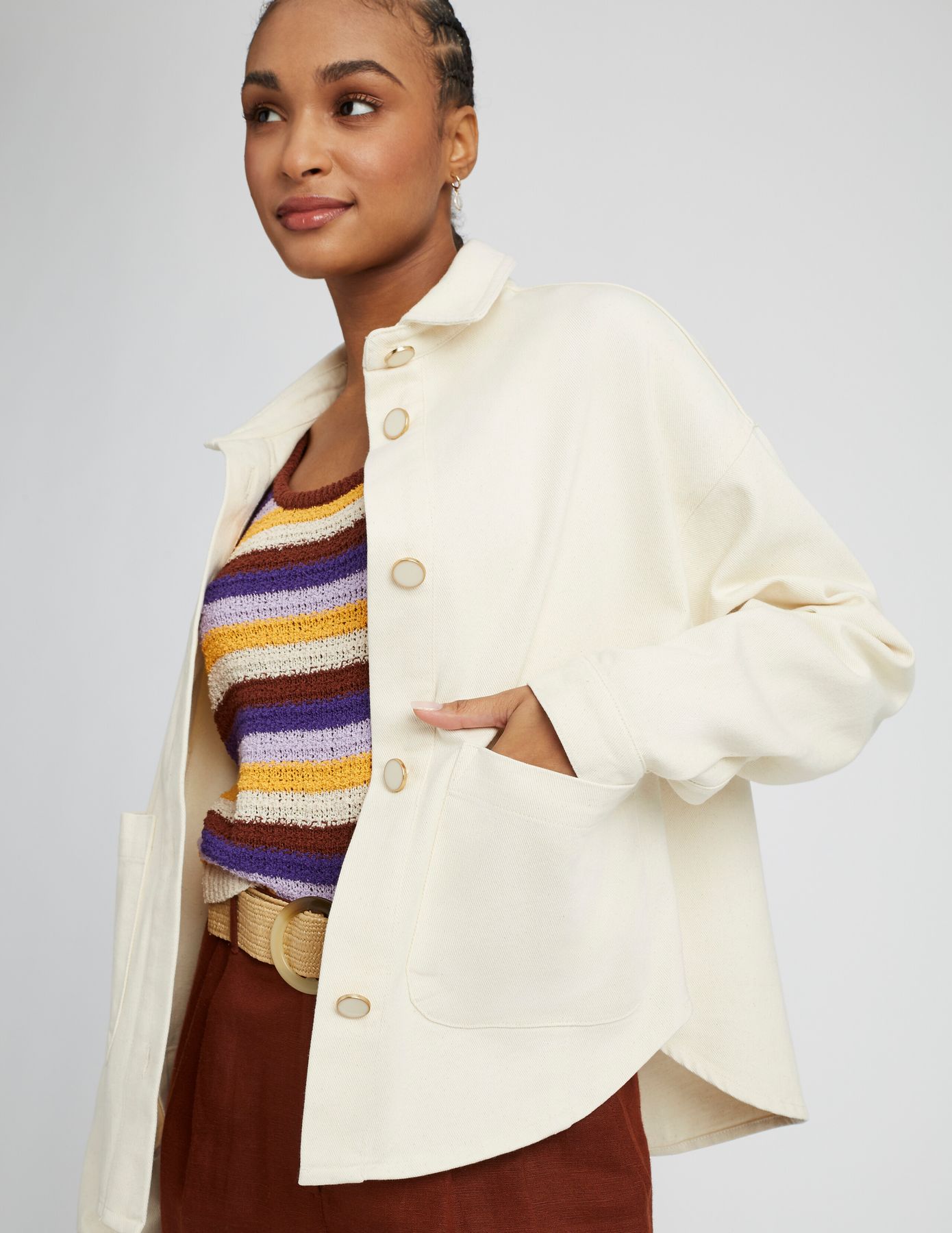 Veste en jean boutons dor&eacute;s