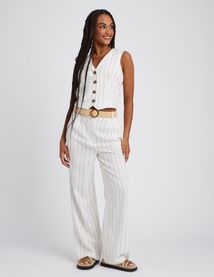 Pantalon fluide rayé en lin