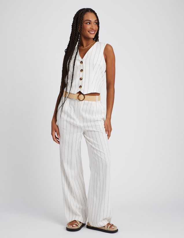 Pantalon fluide rayé en lin