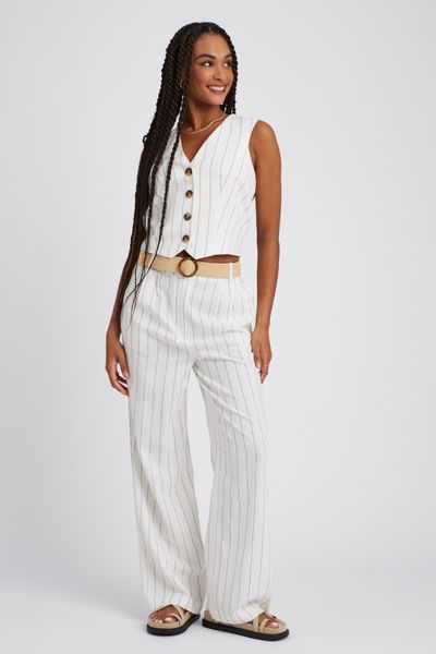 Pantalon fluide rayé en lin
