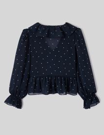 Blouse &agrave; volants motif pois