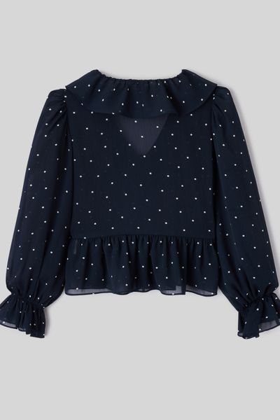 Blouse &agrave; volants motif pois