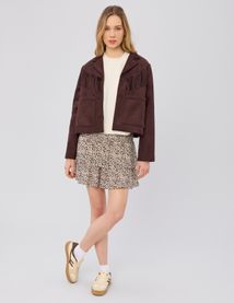 Jupe courte imprim&eacute;e &agrave; volants