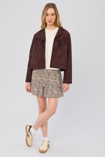 Jupe courte imprim&eacute;e &agrave; volants