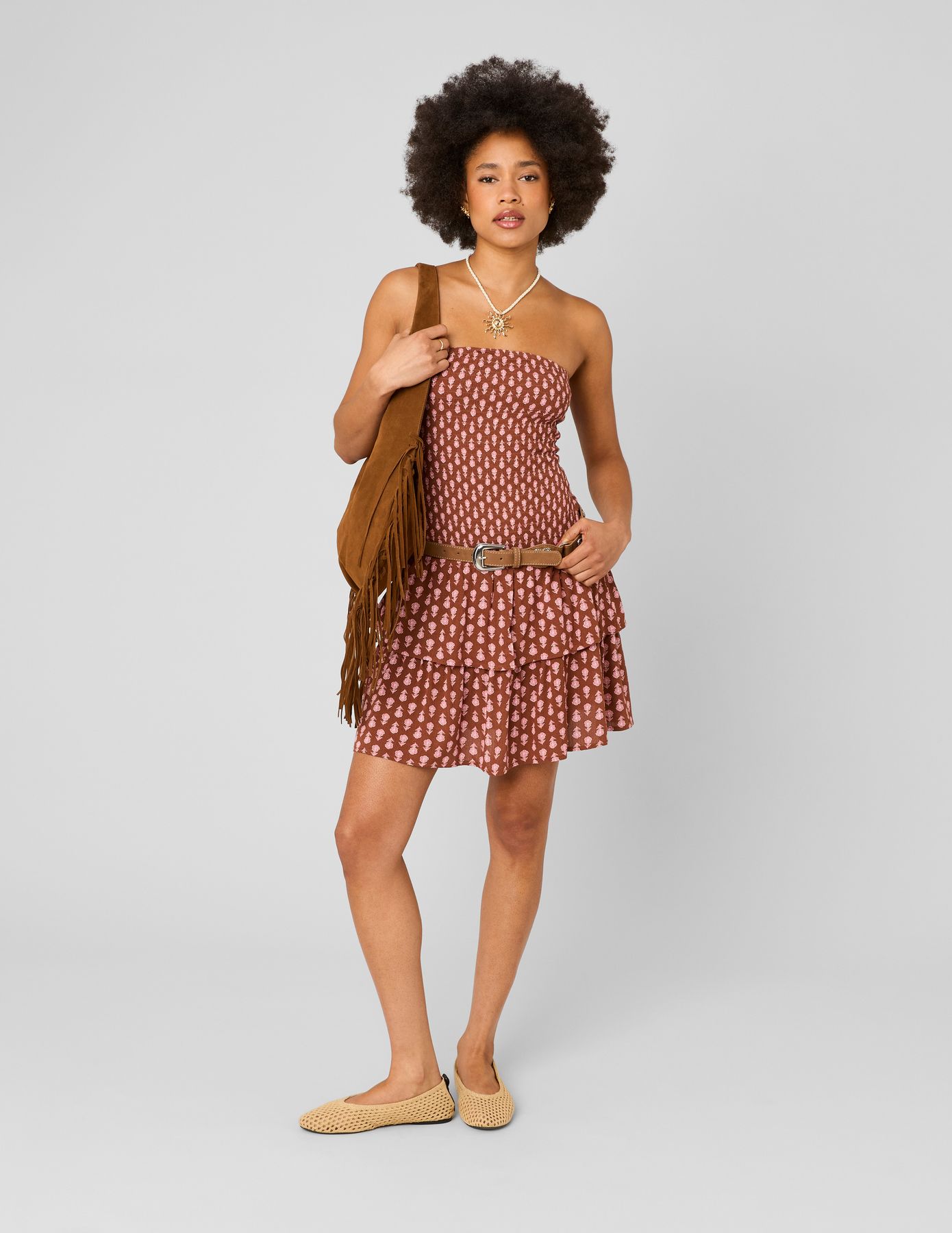 Robe courte imprim&eacute;e bustier