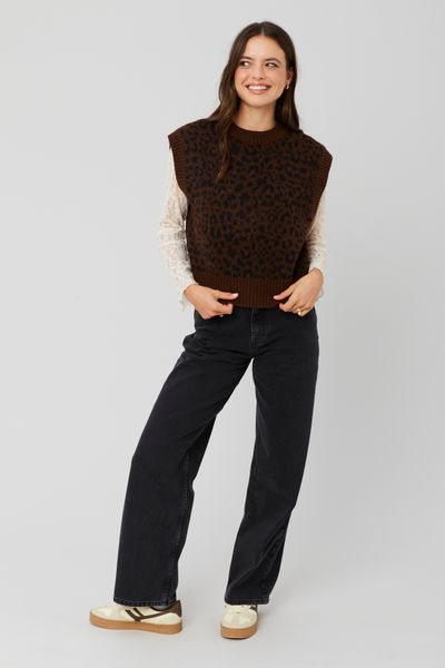 Pull sans manches léopard