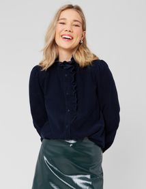 Blouse col montant en velours côtelé