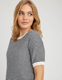 Pull col rond court bicolore