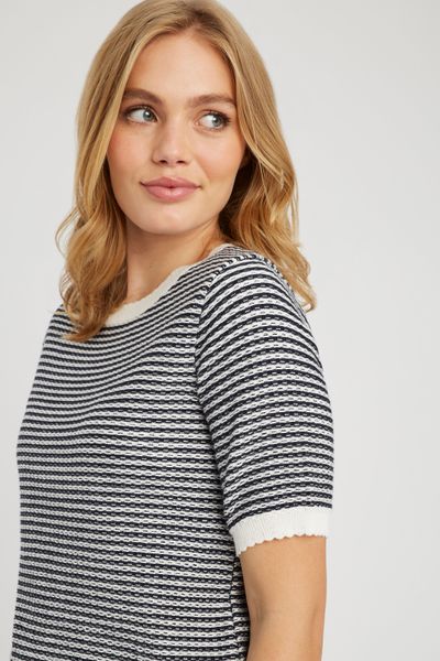 Pull col rond court bicolore
