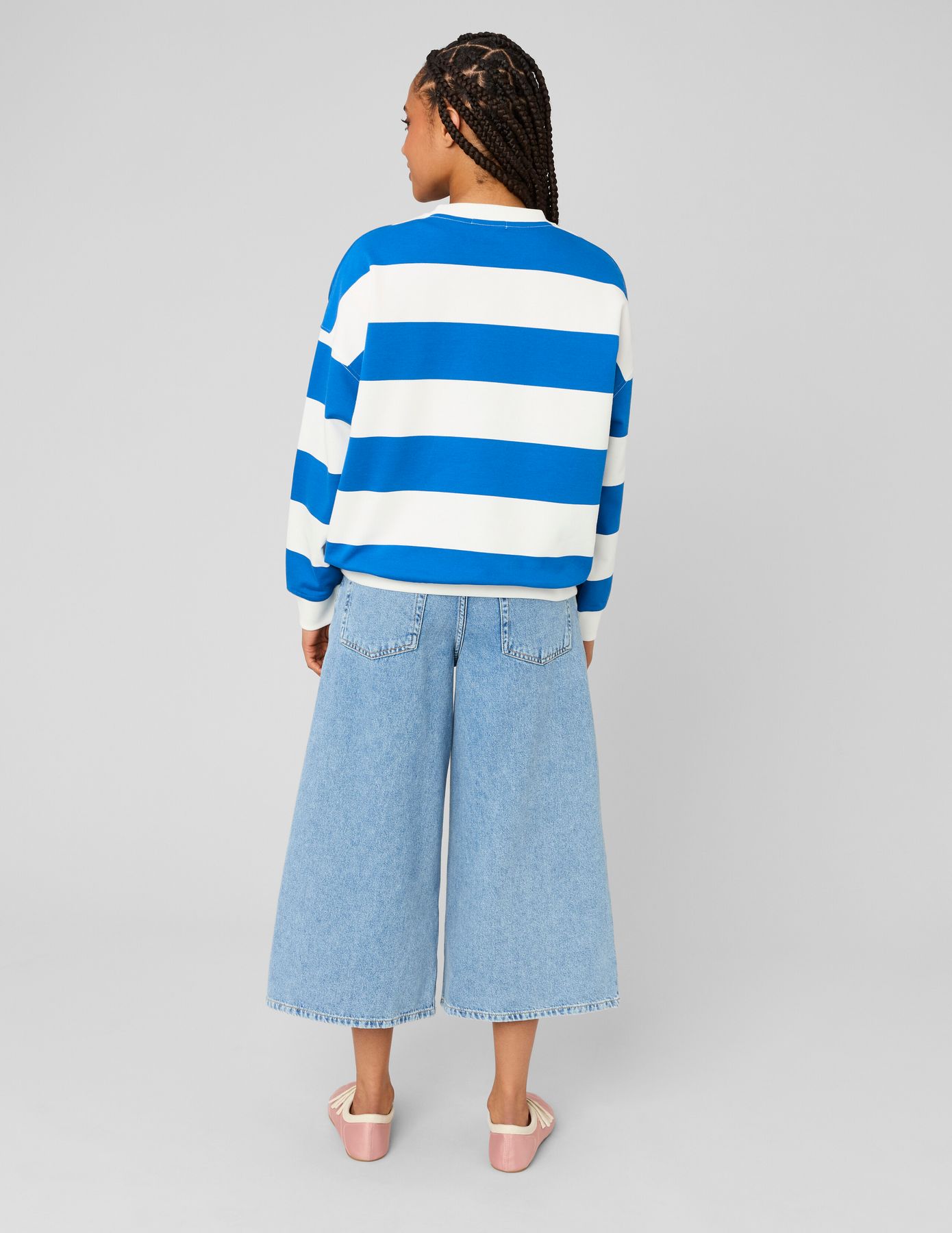 Sweat col rond brod&eacute; &agrave; rayures