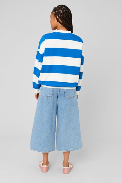 Sweat col rond brod&eacute; &agrave; rayures