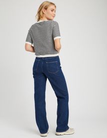 Pull col rond court bicolore