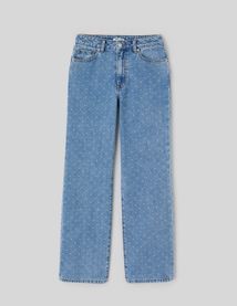Jean straight brod&eacute; pois