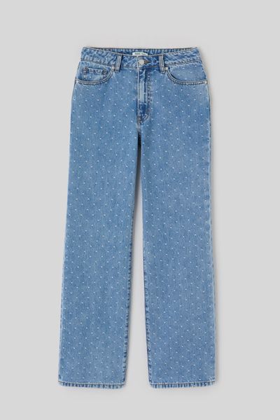 Jean straight brod&eacute; pois