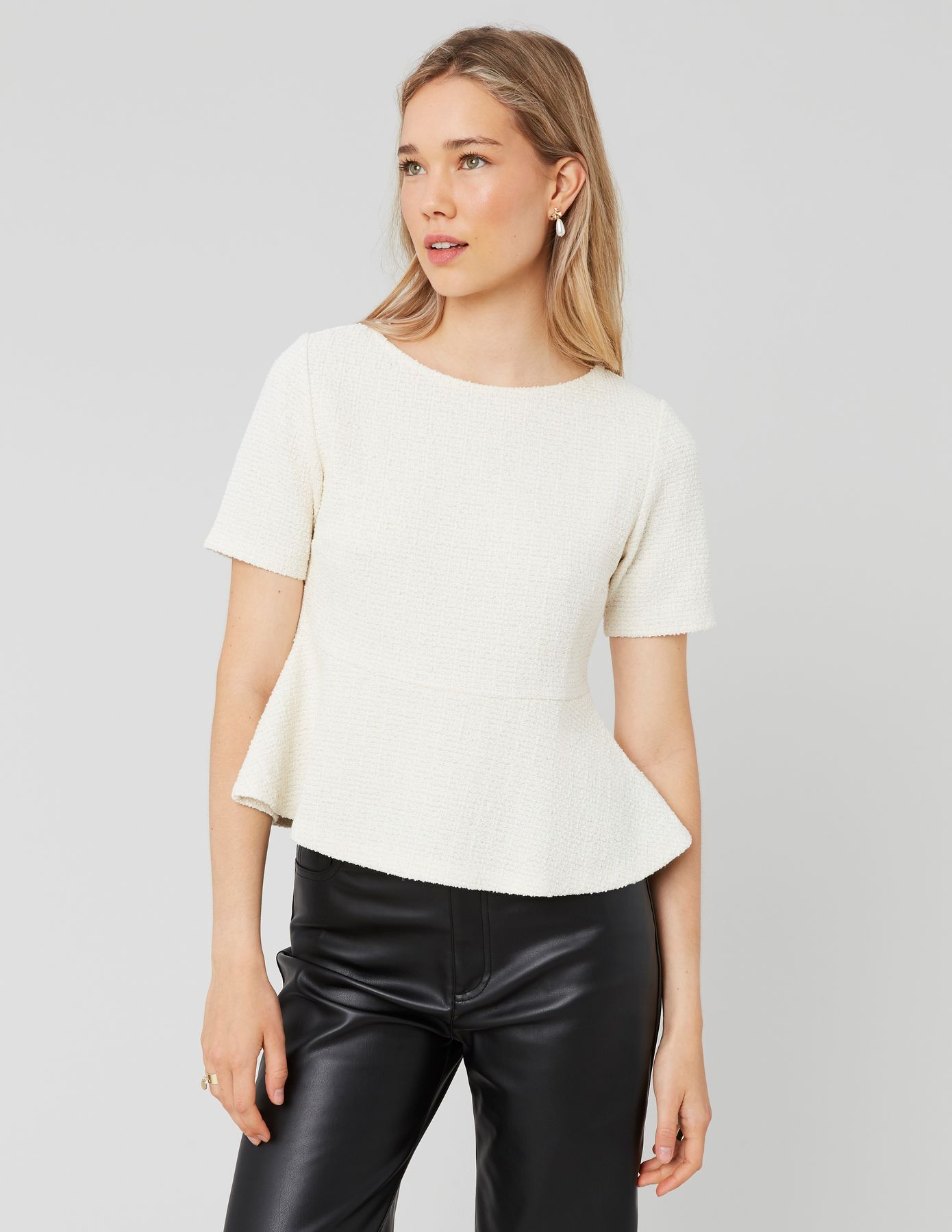 T-shirt peplum en tweed