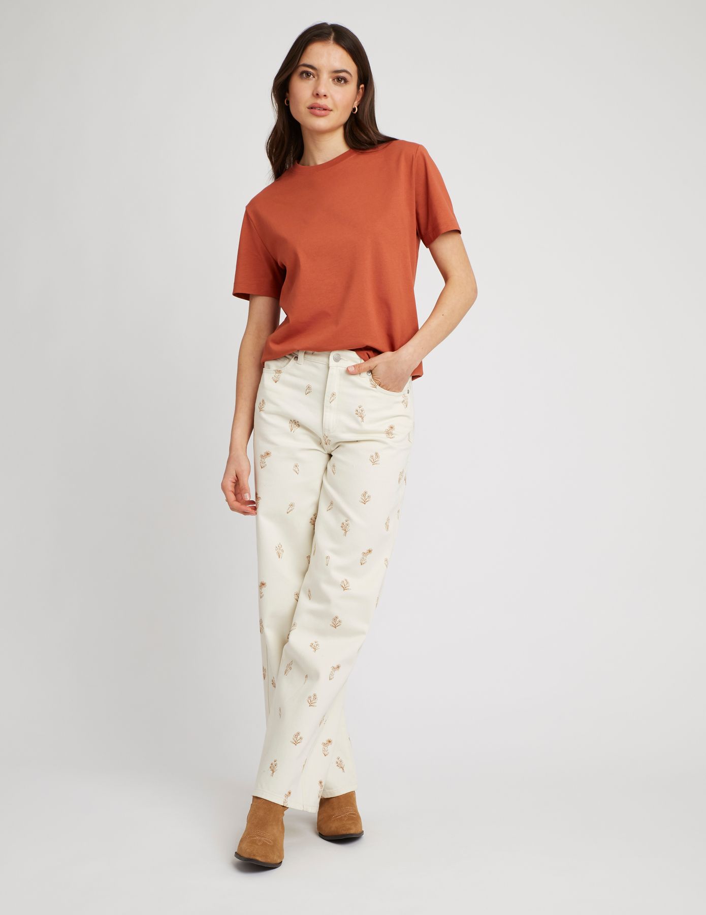 Pantalon wide leg brodé