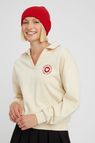 Sweat col polo brodé