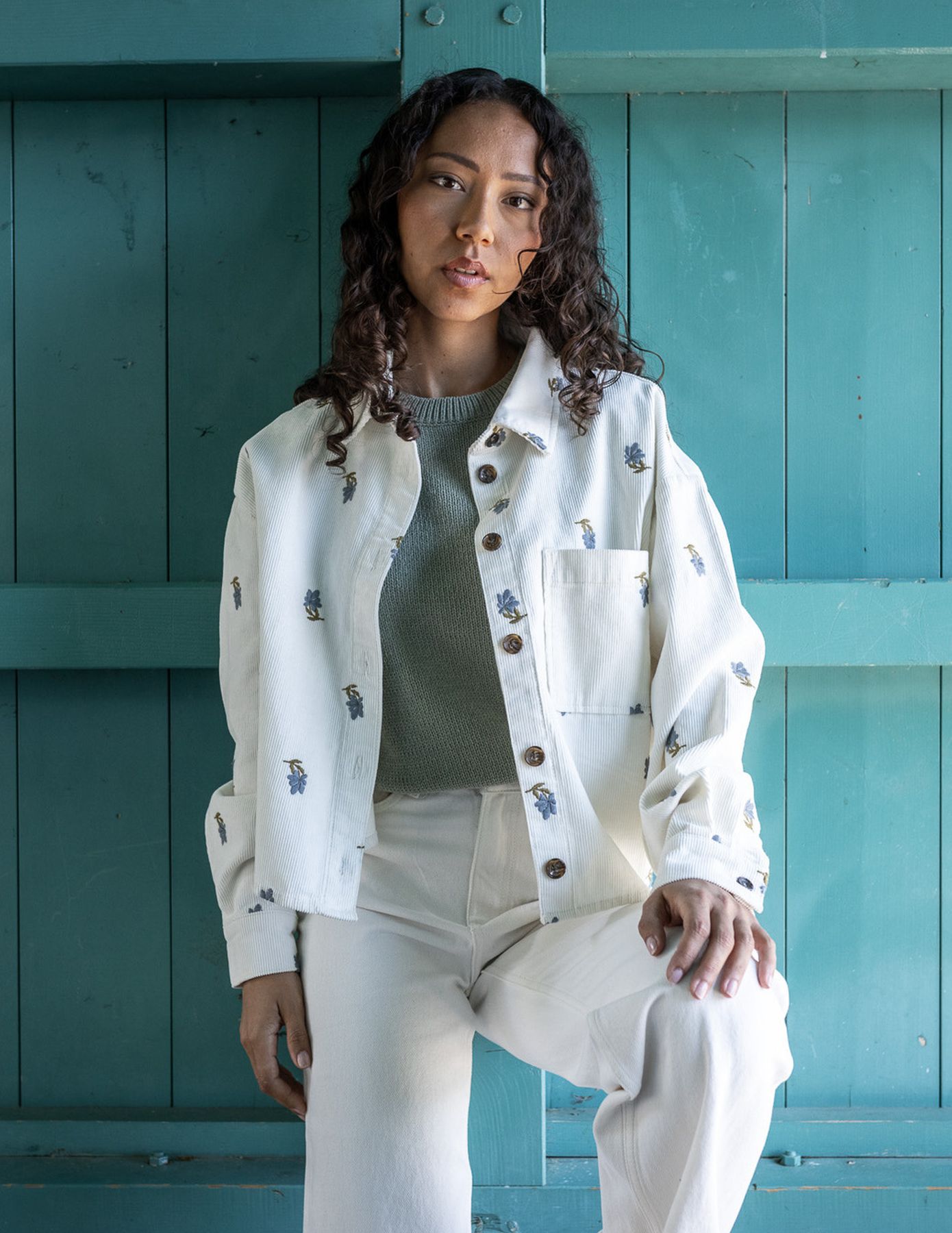 Surchemise velours brod&eacute;e